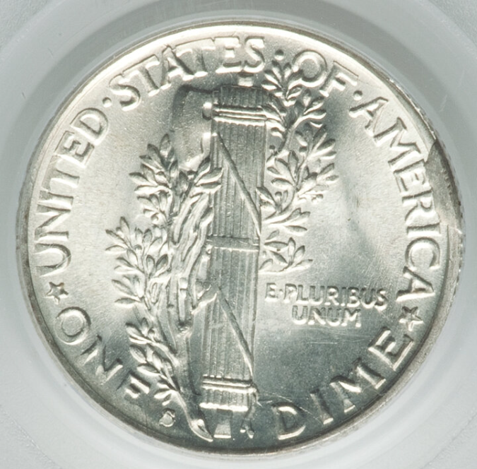 1917 Mercury dime die crack error showing raised line across the coin surface from rim through design elements